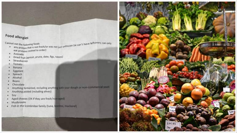 Customer shares food allergy list after entering restaurant: 'Banana, strawberries and alcohol'. Viral post - Vimarsana News