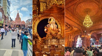 Every year, the Dagdusheth Halwai Sarvajanik Public Trust commissions a temporary structure to be built for the Ganesh festival celebrations. This year it was a model of Ayodhya's Ram Temple which is slated for completion by January 2024. (Photos by Kiran Mehta)