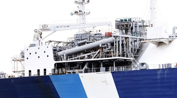 A floating LNG storage vessel at the Inkoo LNG terminal in Finland. (Bloomberg)