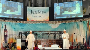 Mahmood Farooqui and Darain Shahidi at Jashn-e-Rekhta London. (Photo: Danish Khan)