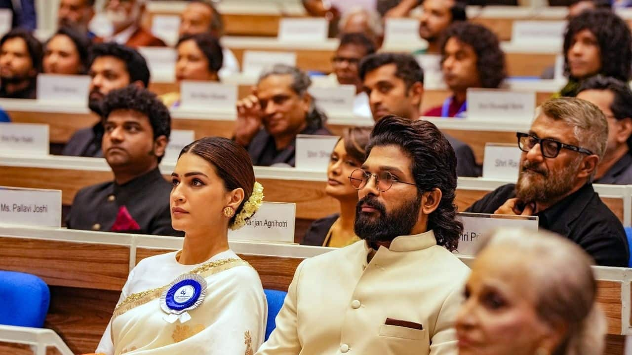 Kriti Sanon was also named Best Actress for her work in Mimi, while Telugu star Allu Arjun was named Best Actor for his part in 'Pushpa: The Rise - Part 1'. Allu Arjun is receiving his first National Award. (Image: PTI)