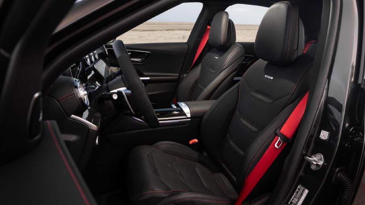 Over on the inside, things remain largely similar to the standard C-Class sedan save for some AMG-specific touches, like the digital graphics for the 12.3-inch digital instrument cluster and the 11.9-inch touchscreen infotainment system that provide visuals tailored to create an immersive and informative experience for the driver. (Image: Mercedes AMG)