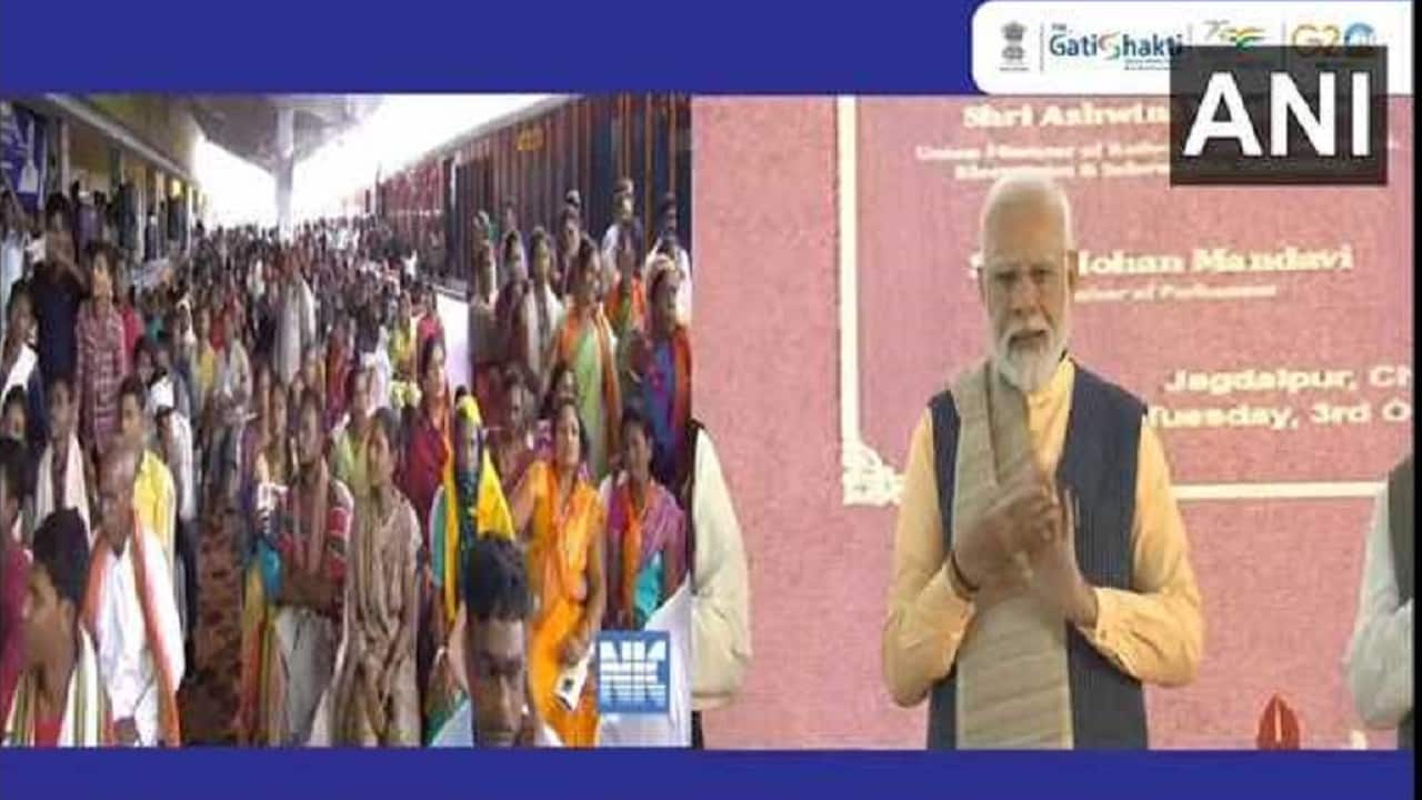 Prime Minister Narendra Modi on October 3 laid the foundation stone of development projects worth more than Rs 26 thousand crore in Jagdalpur, the divisional headquarters of tribal Bastar division in Chhattisgarh. (Image: ANI)