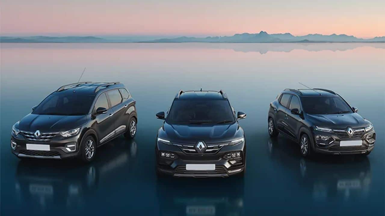 Renault Kiger, Triber and Kwid Urban Night | Somehow black as a limited-edition theme has become part and parcel of the four-wheeler industry now and there’s no going back. The only difference is what they decide to name these editions. Renault seems to have gone with a simple Urban Night edition for their Kiger, Triber and Kwid cars. Most of the changes are strictly aesthetic, but what makes these Renault cars special is that only 300 units of each will be offered. That means there is a good chance of stocks running out quickly. As far as the changes themselves go, all three get new silver finished skid plates, headlight bezels, bumper garnishes and black ORVM housings. The lower portion of the tailgate has a chrome strip and obviously the exterior is painted black. On the inside, the changes are limited to a backlit scuff plate and ambient lighting in the Kiger. The Triber and Kiger also get the 9.66-inch Smart Mirror Monitor, an internal rear mirror complete with recording capabilities thanks to the cameras in the front and rear. Powertrains have been left as is for all three cars. The Kwid is powered by a 68 hp 1-litre petrol mated to either a 5-speed manual or a 5-speed AMT gearbox. The Kiger’s 1-litre engine produces 72 hp and can be had with a 5-speed manual or a 5-speed AMT. The Triber on the other hand gets two powertrain options—a 72 hp 1-litre naturally aspirated engine or a 100 hp 1-litre turbo-petrol. A 5-speed manual transmission is standard on both with a 5-speed AMT option for the NA powertrain and a CVT for the turbocharged unit. (Image: Renault)