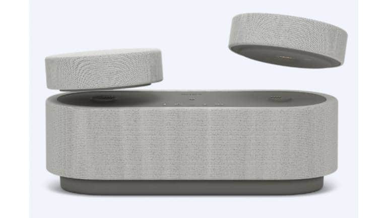 Sony’s battery-powered, wire-free Bluetooth speaker system HT-AX7 has a base unit that functions as a sound bar and two smaller satellite speakers that can be positioned around the listener to drench them in 3D surround sound.