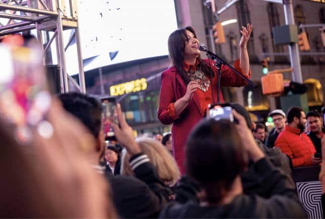 Zeb Bangash performing recently at Times Square, New York. 