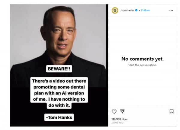 Tom Hanks warns people against dental ad using an AI likeness of him - Vimarsana News