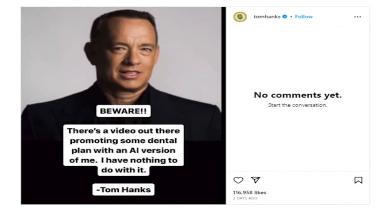 Tom Hanks warns people against dental ad using an AI likeness of him