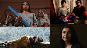 (Clockwise from top, left) A still from Bengali feature film 'Kalkokkho', which won the Best Feature Film in Bengali; its directors Sarmistha Maiti and Rajdeep Paul; Srishti Lakhera; and her documentary film 'Ek Tha Gaon', set in Uttarakhand, that won the Best Non-Feature Film prize and Best Audiography award the at this week's 69th National Film Awards.