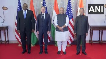 US Secretary of Defence Lloyd Austin, US Secretary of State Antony J. Blinken, Defence Minister Rajnath Singh and External Affairs Minister S Jaishankar at the 5th India-US 2+2 Ministerial Dialogue.