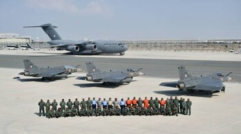 The IAF's indigenous LCA Tejas aircraft and Sarang Helicopter Display Team are set to dazzle audiences at the Dubai Air Show. (Image: Twitter//@IAF_MCC)
