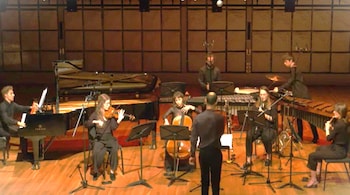 Composer Sophie Kastner's NASA-inspired soundscape, based on data sonifications from Chandra X-ray, Hubble, and Spitzer space telescopes, is brought to life by a musical ensemble. (Image credit: Screen grab from video: NASA/CXC/A. Jubett & Priam David)