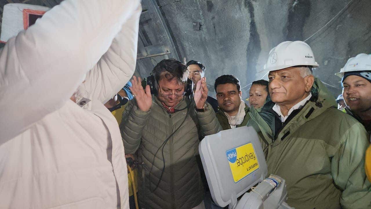 According to Project Head Harpal Singh, the precise timing of the breakthrough was 7:05 p.m. VK Singh, the Chief Minister of Uttarakhand, is also the Minister of State for Road Transport &amp; Highways and Civil Aviation. (Image: PTI)