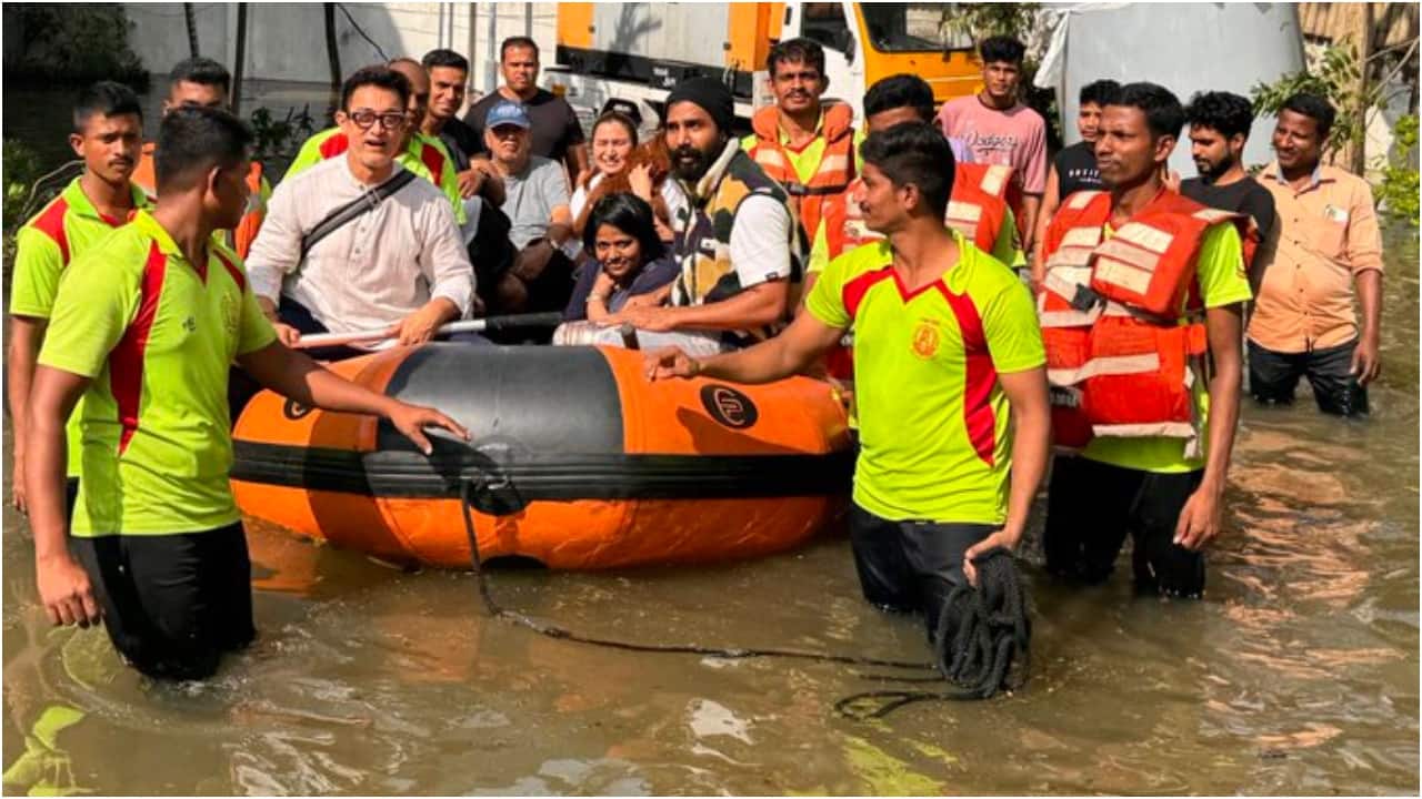 Cyclone Michaung: Aamir Khan, stuck in Chennai floods, rescued on boat. Actor Vishnu Vishal shares pic Cyclone Michaung: Aamir Khan, stuck in Chennai floods, rescued on boat. Actor Vishnu Vishal shares pic