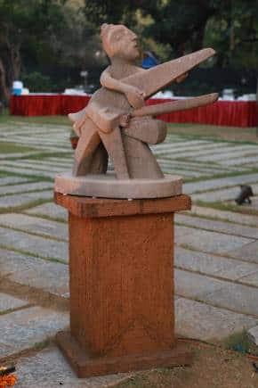 Neeraj Gupta's Krishna Series sculptures made with pigment in white cement aims at recharging ancestral memories. (Photo courtesy Shazid Chauhan)