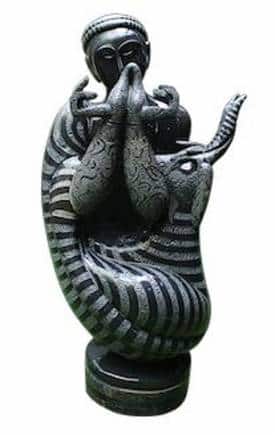Satish Gujral's untitled sculpture in black granite or a woman and bird is inspired by Indian mythology. (Photo courtesy Shazid Chauhan)