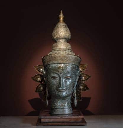 Delhi-based Satish Gupta's copper and steel sculpture, Devi (2023), represents the feminine power and wisdom. (Photo courtesy Shazid Chauhan)
