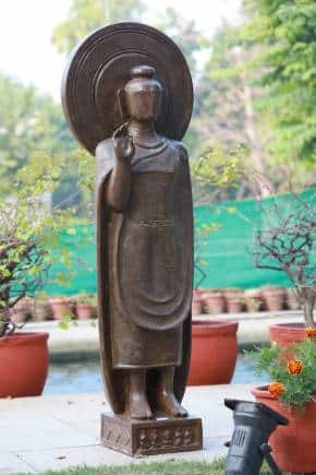 The bronze sculpture Buddha (2022) by Biman Das draws inspiration from Sarnath. (Photo courtesy Shazid Chauhan)