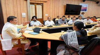 Chief Minister Pushkar Singh Dhami briefing the state ministers and administrators. (Picture Credits: ANI)
