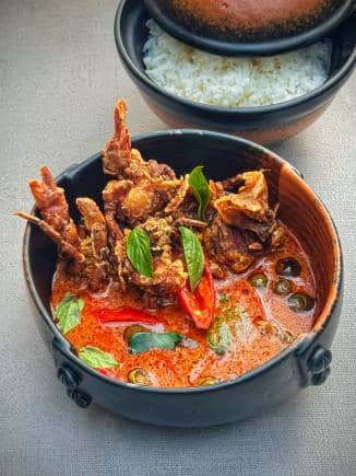 Red curry with soft-shell crab at Fireback, Goa.