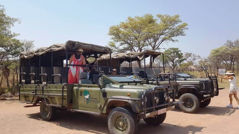 Safari vehicles in Zimbabwe.
