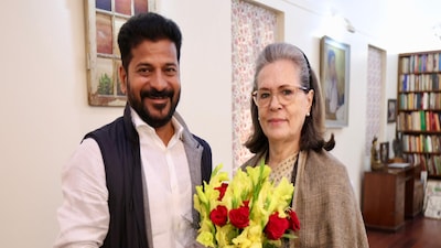 Sonia Gandhi and Revanth Reddy.