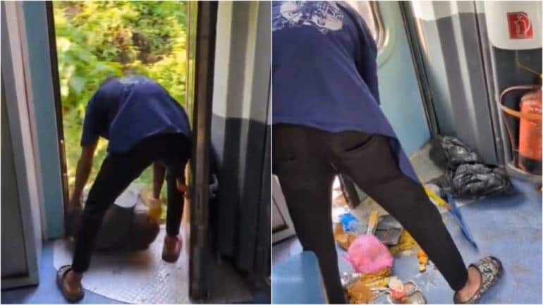 Housekeeping staff filmed dumping garbage on tracks from moving train. Railways reacts - Vimarsana News