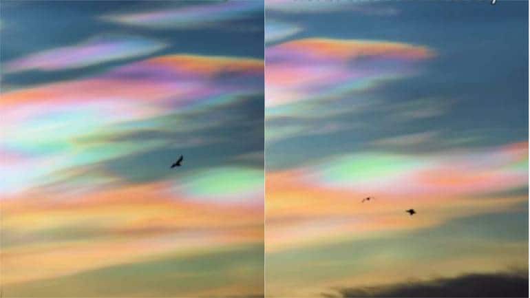 Watch: Rare 'rainbow clouds' light up the sky, leave viewers stunned - Vimarsana News