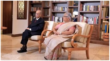 Narayana Murthy and Sudha Murty discussed life, marriage and work with CNBC-TV18. (Image: screengrab from video @CNBCTV18News/X)