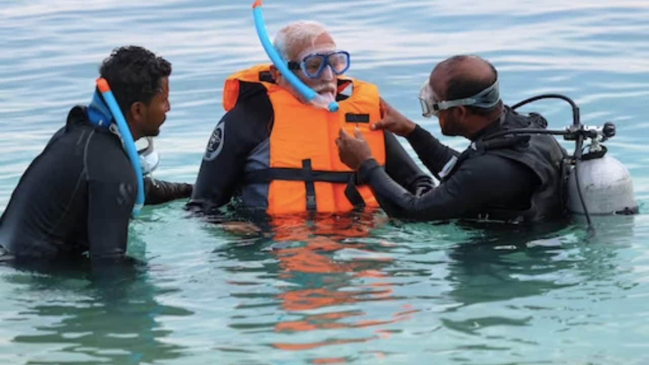 Prime Minister Modi, during his Lakshadweep visit, took up snorkeling, sharing mesmerizing pictures of corals and fish. Encouraging adventure enthusiasts, he recommended adding Lakshadweep to their bucket list, describing snorkeling as an exhilarating experience. (Image: ANI)