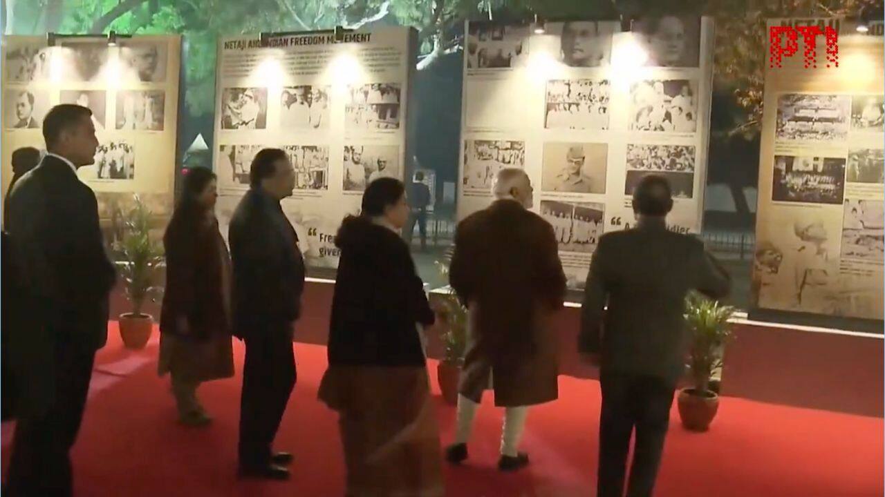 PM Modi participates in Parakram Diwas celebrations at Red Fort. Parakram Diwas is celebrated on the birth anniversary of Netaji Subhas Chandra Bose (image: PTI)