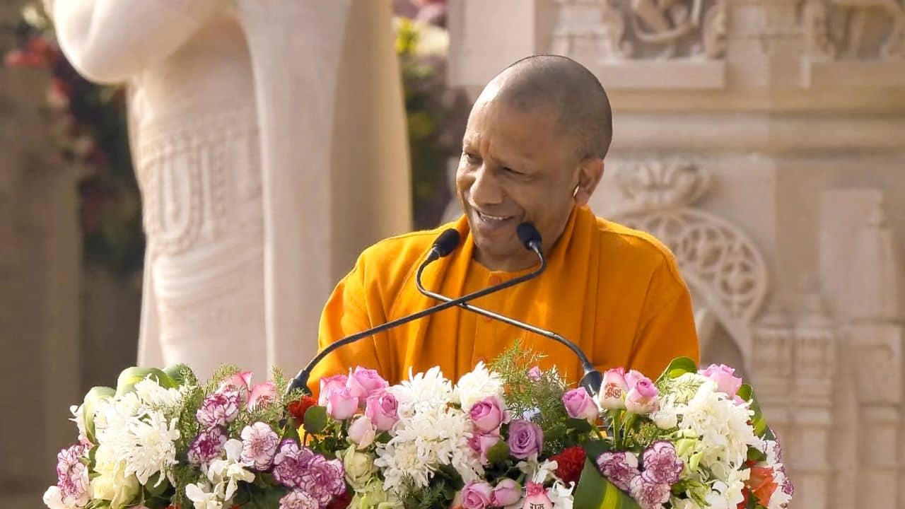 Uttar Pradesh CM Yogi Adiityanath, in his public address, thanked PM Modi for his vision and said, “The temple has been built where we had resolved to build it…” The entire world, especially Ayodhya, is elated at this historic moment. This generation, who witnessed the construction of Ram Temple, is really blessed.He thanked PM Modi for his vision and said, “The temple has been built where we had resolved to build it…” (Image: PTI)