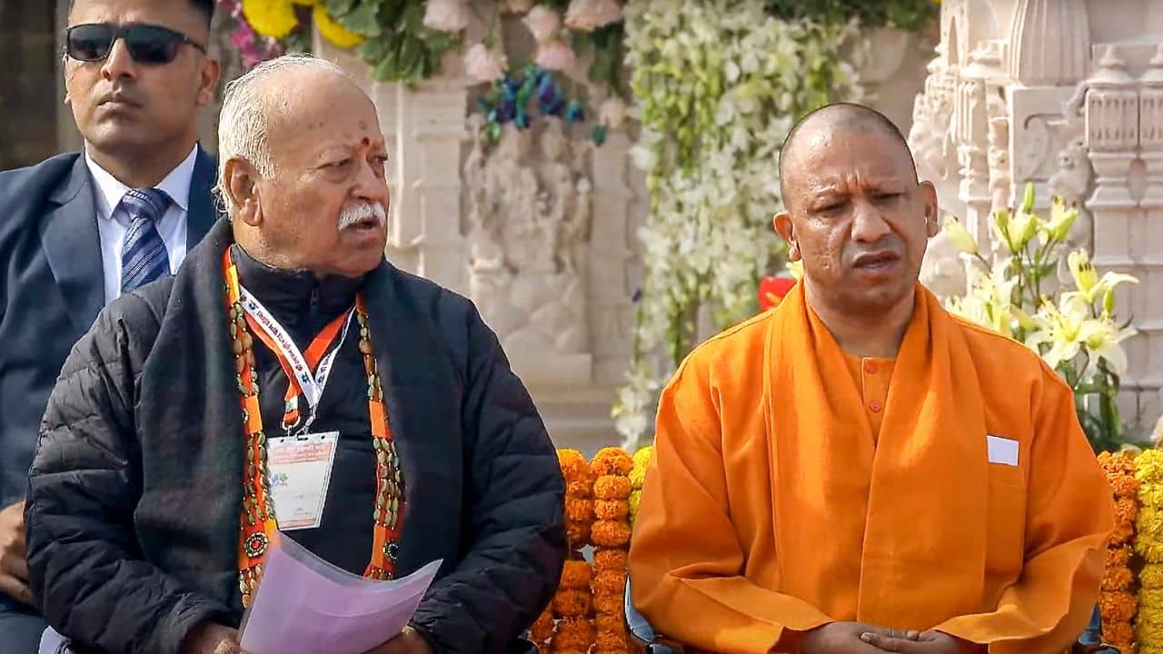 RSS Chief said that PM Modi observed Vrat like a Tapasvi which has resulted in the return of Lord Ramto Ayodhya and beginning of New Bharat. He said the occasion also brings along a lot of responsibilities of following four principles of religion are satya, karuna (Image: PTI)