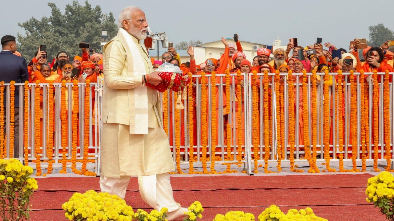 Prime Minister Modi claimed that we have to lay the foundation for India for the next thousand years, starting from this sacred time and gave the slogan of Yahi Samay Hai, Sahi Samay Hai. The occasion is not only a moment of celebration but also a moment that signifies the maturity of Indian society. (Image: PTI)