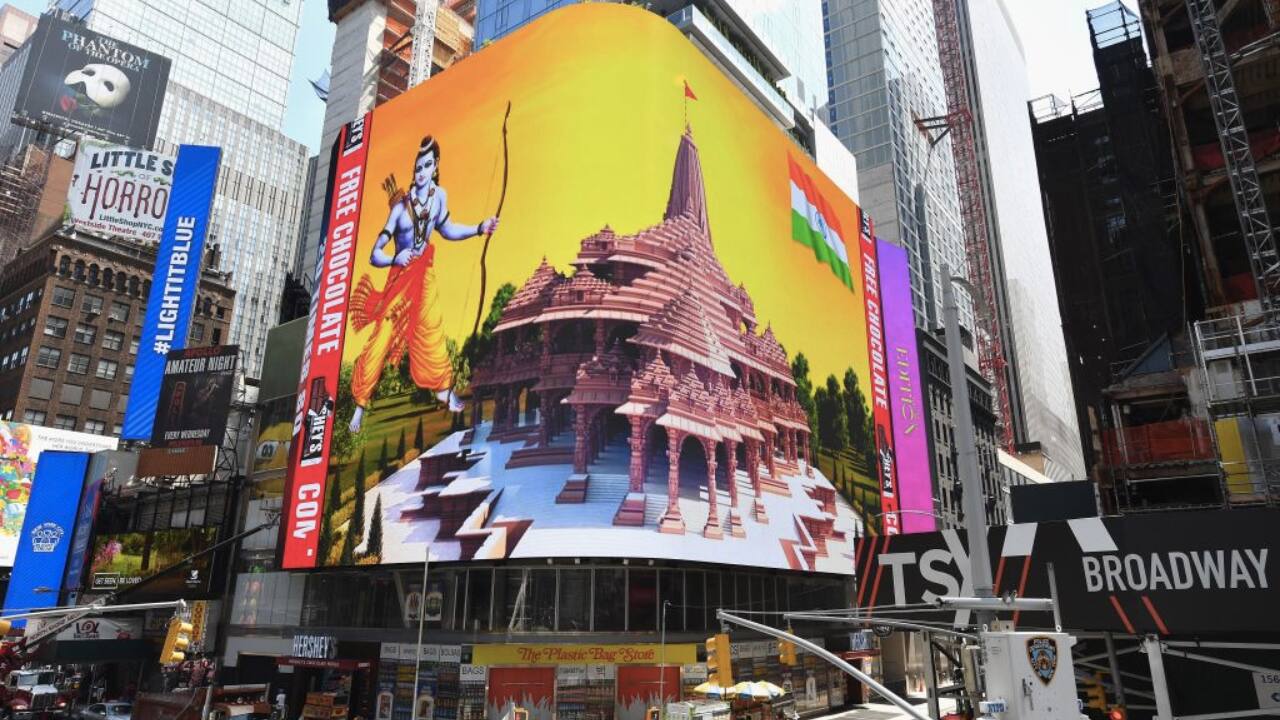 The Indian diaspora illuminated New York's Times Square with vibrant colors, gathering to celebrate the Pran Pratishtha ceremony of Ram Lalla. (Image: ANI)