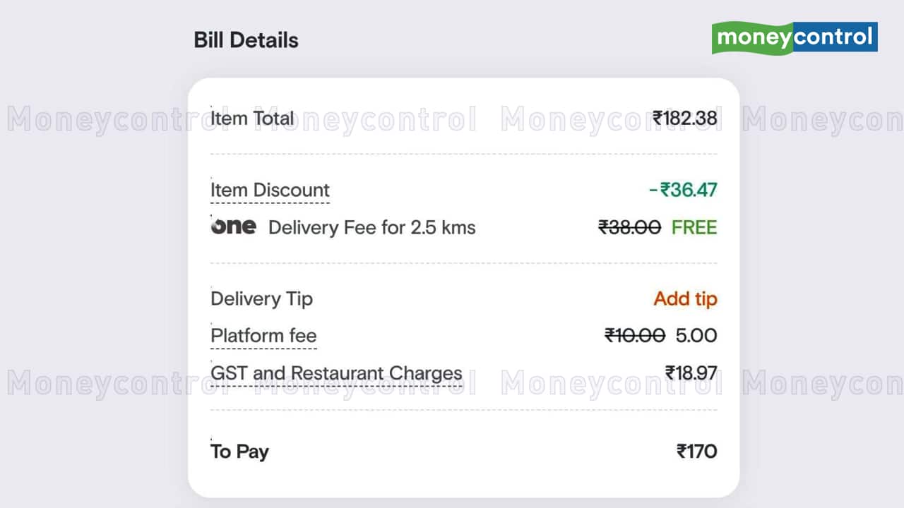 Screenshot of Swiggy teasing Rs 10 as platform fee. Source: Moneycontrol