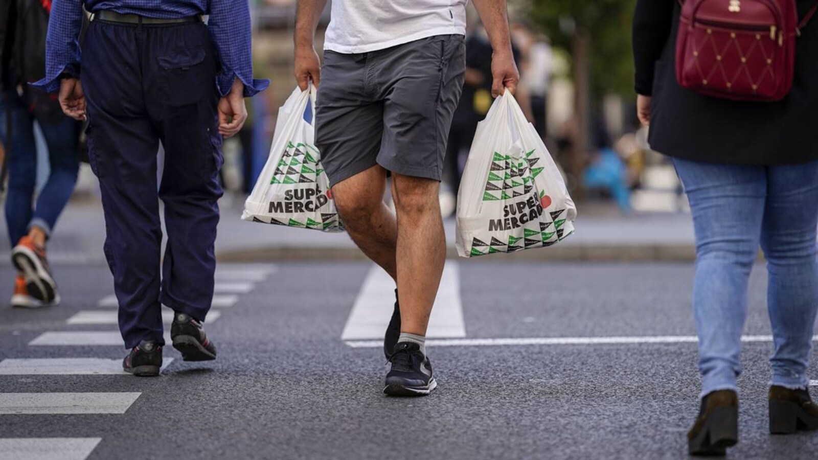 Hipster man carry products in textile eco bag Vector Image