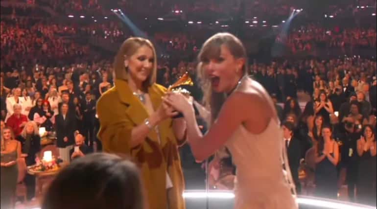 Celine Dion (left) and Taylor Swift. (Image via Recording Company, CBS) 