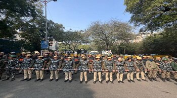 Security beefed up outside the AAP office in Delhi.