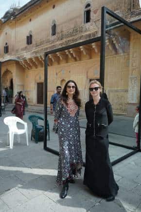 Anu Menda (left), managing trustee, RMZ Foundation, with artist Alicja Kwade and her work, Superposition.