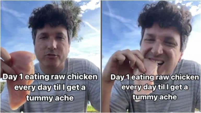 This man is eating raw chicken until he 'falls sick'. Full story - Vimarsana News
