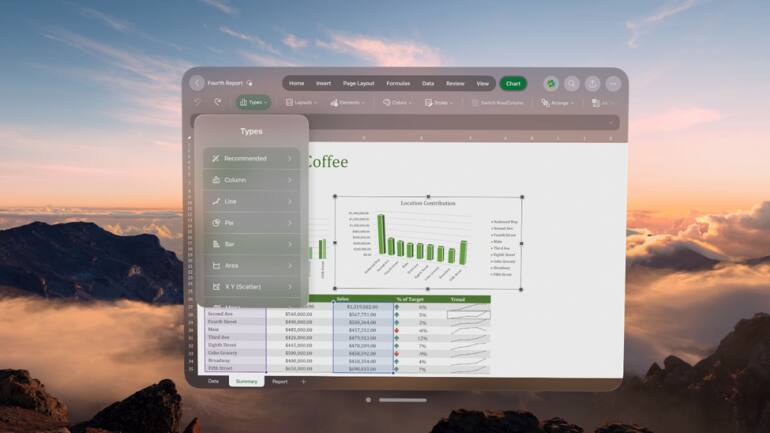 Microsoft 365 brings all of Microsoft's Office apps to the Vision Pro with an optimized interface and several unique visionOS features. 