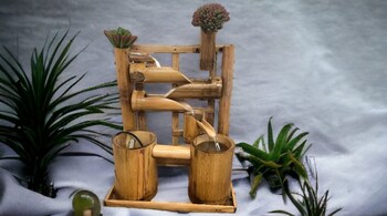 Handcrafted bamboo fountains are used in décor to add a sense of tranquility to spaces, showcasing bamboo's versatility beyond traditional applications