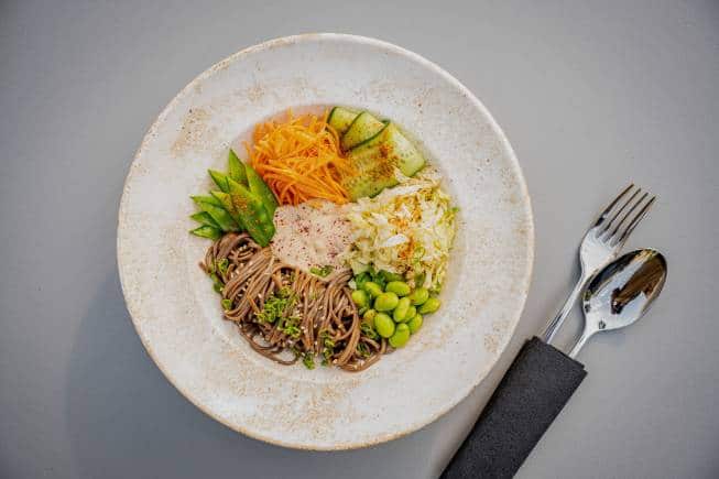 Miso ginger noodle bowl at Shelter by Javaphile.