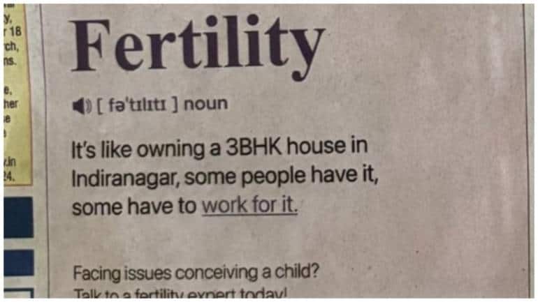 Bengaluru clinic defines fertility with Indiranagar reference: 'Owing a 3BHK house' - Vimarsana News