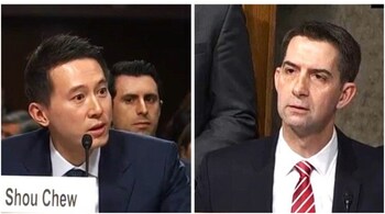 TikTok CEO Shou Chew and US senator Tom Cotton. (Image credit: @PeterWMurphy1/X)