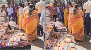Narayana Murthy and his family were spotted at the Raghavendra Mutt in Bengaluru. UK First Lady Akshata Murty was also present with her two girls. (Image credit: @GuruPra18160849/X)