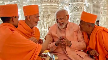 Prime Minister Narendra Modi during the inauguration of the BAPS Hindu Mandir, in Abu Dhabi, UAE, on Feb 14, 2024. (PTI Photo)
