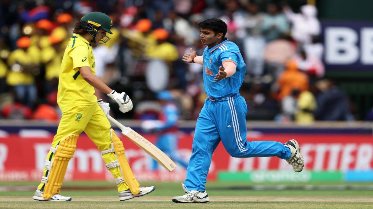 Raj Limbani gave India first wicket by dismissing Sam Konstas on duck. Limbani claimed 3 wicket in the match.