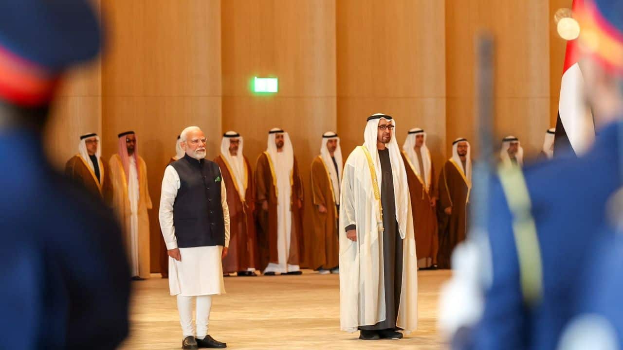 Prime Minister Narendra Modi arrived in the UAE on Tuesday on a two-day visit during which he will hold wide-ranging talks with the Gulf nation's top leaders 